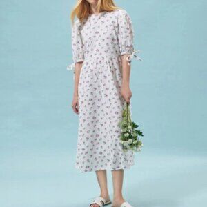 BARBOUR Goodleigh Cotton Eyelet Dress in White and Purple Dainty Floral | US 10